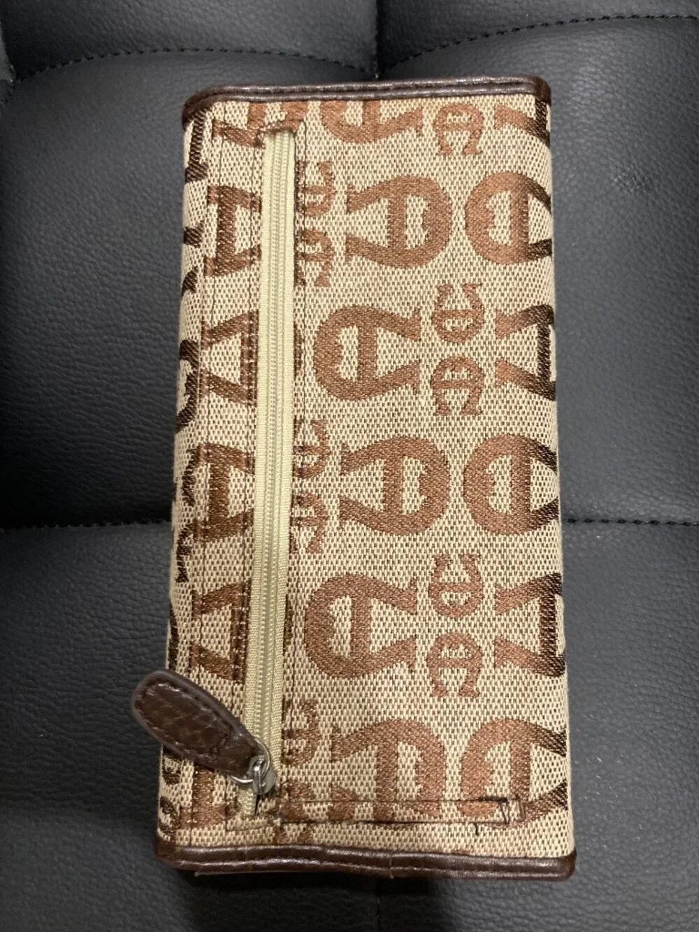 Etienne Aigner Signature Logo Canvas Brown Checkbook Wallet Organiser.